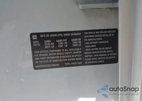 2011 Buick Regal Cxl Russelsheim from USA, damaged, VIN W04GS5EC5B1008501